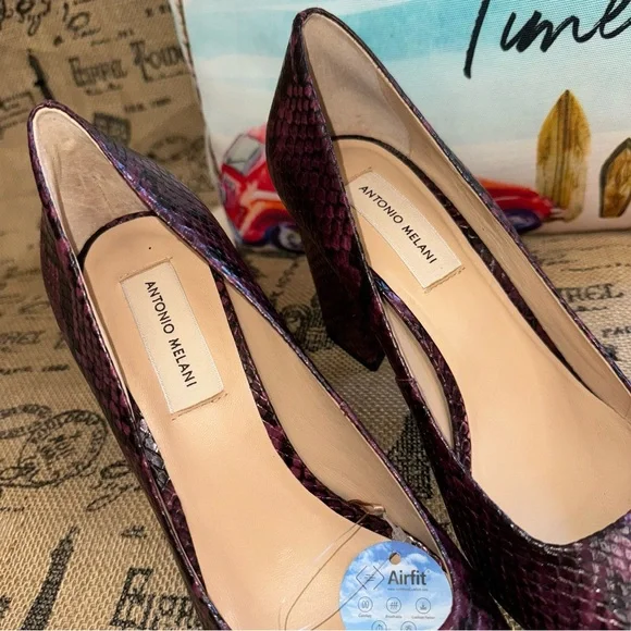 Antonio Melani NWOB! Orlin Burgundy/Black Snake Embossed Leather Pump - Picture 8 of 14